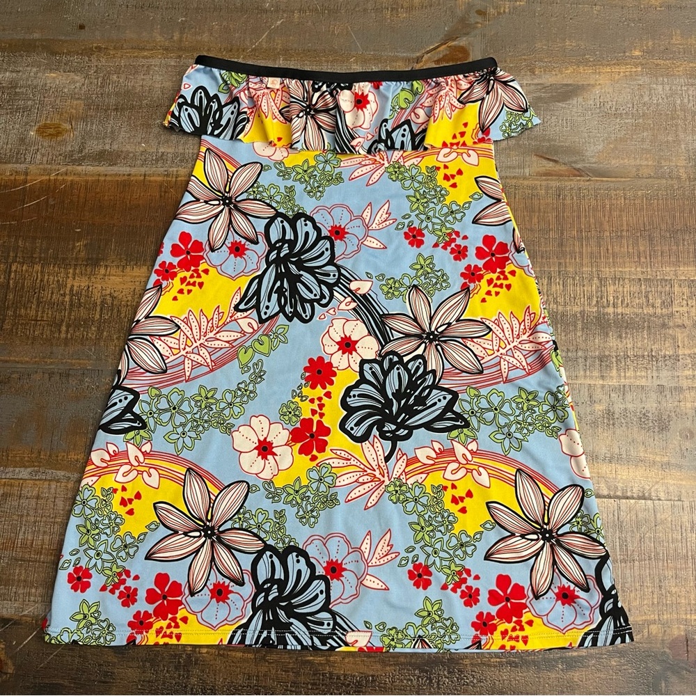 Vintage Y2K OP Tropical Floral Strapless bodycon Mini dress